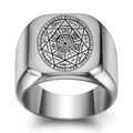 Anello con sigillo quadrato in acciaio inossidabile argento con incisione dei sette arcangeli - US 7 / Color Acciaio