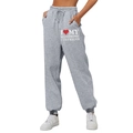 Women's high waist grey joggers featuring a drawstring waist and graphic print detail - S / Bottoms / Light Gray