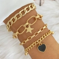 Ensemble de quatre bracelets dorés avec breloques étoiles et pendentif coeur noir - HS596-30 Or Coeur Noir Étoile Ensemble 4pcs