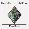 Macro view of rhombus abalone shell pendant with gold frame and size specifications - Diamond / Gold