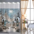 Tenda da doccia impermeabile con stampa di città innevata e anelli in metallo - 26SYL-1 Città Innevata (Solo Tenda) / 181x188cm
