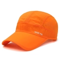 Orange quick-dry sports baseball cap featuring breathable laser-cut holes and white lettering - Adjustable / Orange