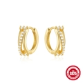 Luxurious S925 sterling silver huggie hoops in gold finish with sparkling zircon accents - Double Hoop Pave Style (Gold #1)