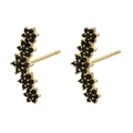 Detail of flower shaped earrings with black crystals and 18K gold plated finish - Gold Black Zirconia