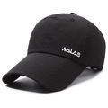 Gorra de béisbol de algodón negro con bordado lateral y visera curva para protección solar - Ajustable / Negro