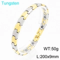 Men's two-tone gold and silver tungsten magnetic therapy bracelet with bullet-style links - Two-tone Gold & Silver (KB208943-JI)