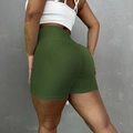 Olive green high waist scrunch butt seamless yoga shorts with breathable mesh texture - S / Bottoms / Green