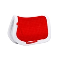 Detail of red quilted horse saddle pad with white faux fur trim for Christmas festive season - Quilted Saddle Pad (Red/White) / 390g