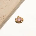 Detailed close-up of 18K gold-plated fish pendant with pink oval gemstone and crystal eye - 3# Fish Pink Zircon
