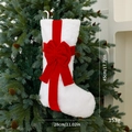 White plush Christmas stocking with red velvet bow and hanging loop, 45cm size - Christmas Sock