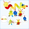 Multicolor spiral caterpillar baby plush stroller toy with squeaker and rattle sensory charms - Bee Spiral Toy