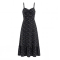 Robe longue fleurie sans manches en noir avec ourlet à volants et taille ajustée - S / Noir Fleuri