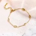 Minimalist gold titanium steel chain bracelet with five hollow pig nose oval links for women - Bracelet / Gold