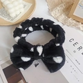 Polka dot plush headband with bow in black and white finish for skin care - Black Polka Dot