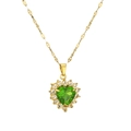 Green heart gemstone necklace with gold chain and micro-paved diamonds on white background - Green