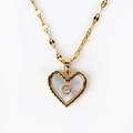 Detail of gold heart necklace with white mother of pearl inlay and center crystal - Heart Shell Center Zircon Style (Style 5 Gold) / Gold