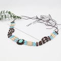 Detail of bohemian beaded hat band featuring turquoise gemstones and wooden beads - Bohemian Wood Bead Gemstone Style (13)