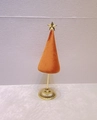 Orange velvet cone jewelry stand with gold star top and metal base for shop display - Orange