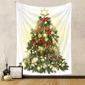 Dettaglio dell'arazzo dell'albero di Natale con fiocchi rossi e ornamenti dorati sulla parete - 73X95 CM (Esportazione Spazzolato) / Albero Verde con Ricchi Ornamenti (SDS220710)