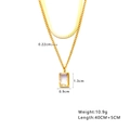Golden layered snake bone necklace with a transparent rectangular crystal pendant detail - Layered Rectangle Zircon / N319