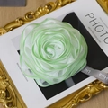 Rose shaped green and white mesh bath sponge with elegant silk ribbon handle - Ribbon Style / Metallic Green