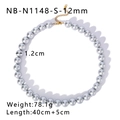 Detail van 12mm grijze parelketting met gouden sluiting en afmetingen op wit decor - 12mm Grijze Parel Stijl (NB-N1148-S-12mm)