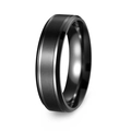 Matte black stainless steel men's ring with brushed finish and polished stepped edges - 6MM Black