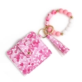 PU-Leder Kartenetui mit rosa Herzmuster und passendem Silikonperlen-Armband für Damen - Pfirsichrosa Herz (1#)