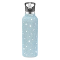 Light blue rhinestone encrusted 32oz stainless steel tumbler with straw and black lid - Blue