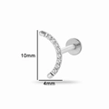 Silver titanium piercing stud with curved gem-set row, 10mm length and 4mm width detail - Style 6 (T2505-6#) / Silver