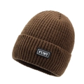 Gorro de punto acanalado marrón oscuro con parche FUMY para calidez y protección invernal - Talla única / Caqui