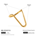 Detail view of 18K gold plated stainless steel V-shaped ring with dimensions and specs - Adjustable Open / Gold V-shaped Wave Minimalist Style (NB-R24316)