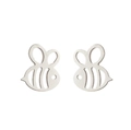 Polished stainless steel honeybee stud earrings with hollow wings on white background - Steel