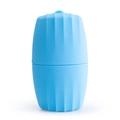 Light blue silicone ice roller for facial massage with ergonomic vertical grooves - Striped Style - Blue