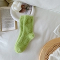 Grass green faux mink fleece mid-calf socks with soft plush texture for winter warmth - One Size / Grass Green