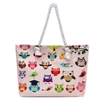 Pink canvas beach tote bag with colorful cartoon owl patterns and white rope handles - Pattern 6 (Cartoon Owl)