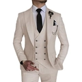 Men's slim fit three-piece suit in cream beige with blazer, vest and dress pants - Beige