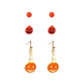 Halloween earring set featuring red studs and golden hooks with orange pumpkin pendants - Pumpkin Face Set (H-222) / 3 Pairs Set