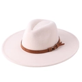 Classic cream wide brim felt fedora hat with a decorative brown buckle band for winter - Adult 58cm One Size / Light Beige