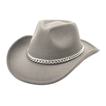 Classic grey wool western cowboy hat featuring a stylish silver chain band detail - M (56-58cm) / Silver Chain Decoration / Light Gray