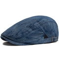 Retro denim ivy cap for men and women with adjustable metal buckle in navy blue color - Blue