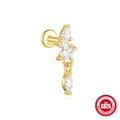 Golden S925 sterling silver moon star stud earring with marquise cubic zirconia stones - Marquise Cluster Design (Single Gold #5)