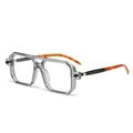 Fashionable square sunglasses with grey translucent frame and double bridge structure - Transparent Grey Frame Clear Lens