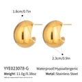 Detailed size specifications of C-shaped chunky gold earrings in stainless steel - Gold