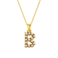 18K gold plated stainless steel necklace featuring a pearl-inlaid letter B pendant - Letter B (S-P149-B)