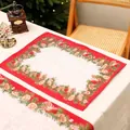Christmas table runner and placemat set with festive red berries and pine needle prints - Style F - Placemat