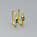 U-shaped S925 sterling silver hoop earrings with rectangular emerald green zircon - 925 Silver / Golden (Green Stone)