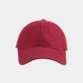 Detailed close-up of burgundy cotton twill baseball cap crown and curved brim stitching - Adjustable / Burgundy