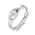 Anello di coppia in argento S925 con uno splendente zircone cubico trasparente a taglio quadrato - Aperto Regolabile / Stile da Uomo (Zirconia Bianca Quadrata)