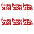 Lot de 6 décorations de gâteau rouges pailletées Happy 2026 pour le Nouvel An - happy 2026 / Lot de 6 / Rouge